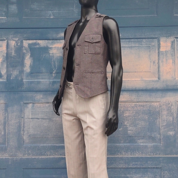 GIORGIO ARMANI COLLEZIONI MEN'S FLAT FRONT PIN STRIPE SILVER GREY LUXURY TROUSER - Picture 14 of 17